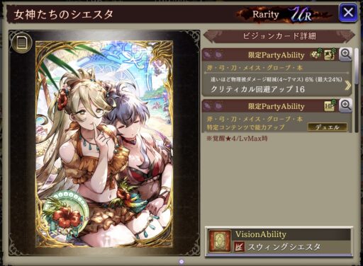 【FFBE幻影戦争】女神たちのシエスタ の凸別ステータス／アビリティ